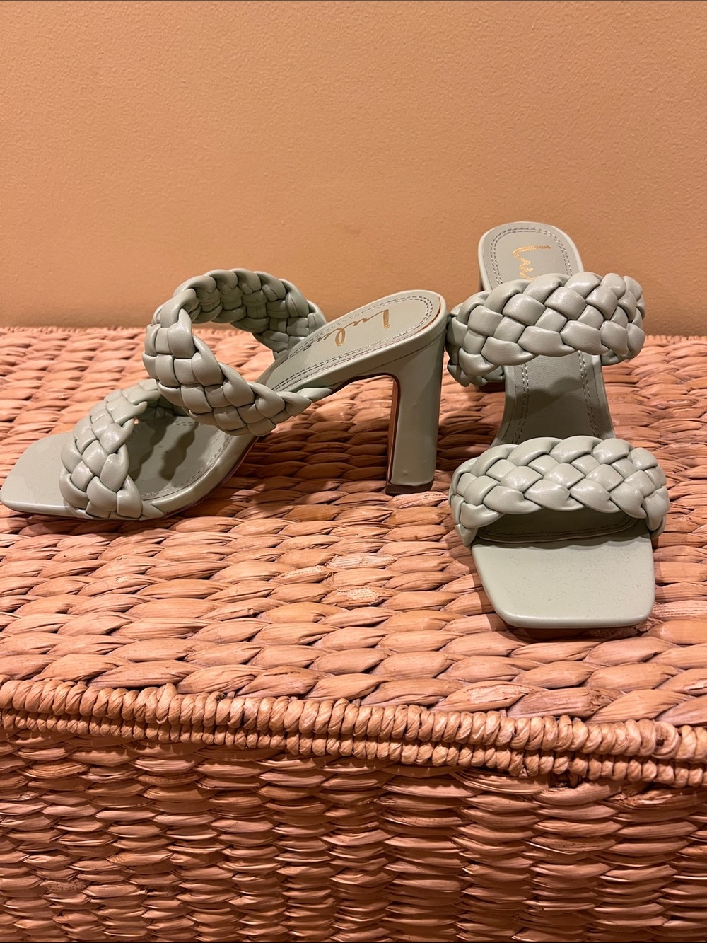 Lulu's Braided Double-Strap Heeled Sandals in Sage